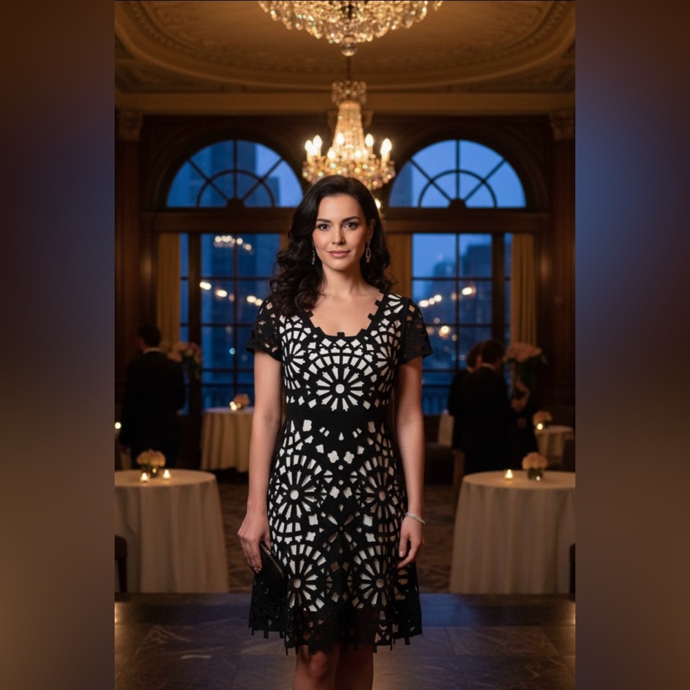 Gracia Black Fit and Flare Mini Dress Scoop Neck Cocktail